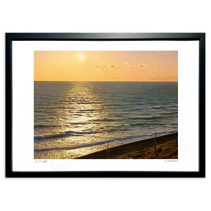 版画 きらきら光る夕日に照らされる海 (古川 愛)