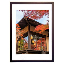 版画 窓紅葉 (天ぷらまんじゅう)インテリア 壁掛け 額入り 風景画 ポスター アート リビング 玄関に飾る 風水 プレゼント モダン アートフレーム