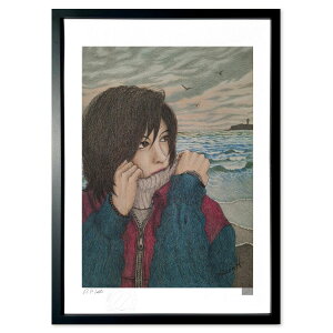 版画 曇天の海 (misako.H)インテリア 壁掛け 額入り 風景画 ポスター アート リビング 玄関に飾る 風水 プレゼント モダン アートフレーム
