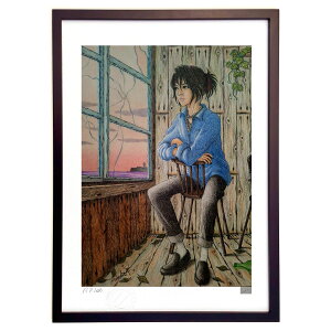 版画 色鉛筆画 廃屋と海 (misako.H)インテリア 壁掛け 額入り 風景画 ポスター アート リビング 玄関に飾る 風水 プレゼント モダン アートフレーム