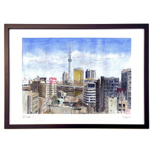 版画 浅草文化観光センターから (ゆきお)インテリア 壁掛け 額入り 風景画 ポスター アート リビング 玄関に飾る 風水 プレゼント モダン アートフレーム
