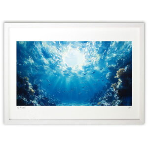 版画 光の降る海 (真愛(MAAI))インテリア 壁掛け 額入り 風景画 ポスター アート リビング 玄関に飾る 風水 プレゼント モダン アートフレーム