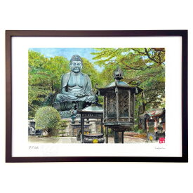 版画 東京大仏 (ゆきお)インテリア 壁掛け 額入り 風景画 ポスター アート リビング 玄関に飾る 風水 プレゼント モダン アートフレーム