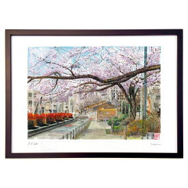 版画 曳舟川親水公園 (ゆきお)インテリア 壁掛け 額入り 風景画 ポスター アート リビング 玄関に飾る 風水 プレゼント モダン アートフレーム