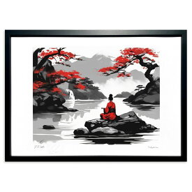 版画 静寂の瞬間 (空木眠兎)インテリア 壁掛け 額入り 風景画 ポスター アート リビング 玄関に飾る 風水 プレゼント モダン アートフレーム