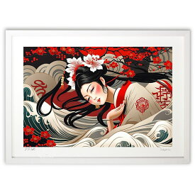 版画 桜の花びらとのロマンス (空木眠兎)インテリア 壁掛け 額入り 風景画 ポスター アート リビング 玄関に飾る 風水 プレゼント モダン アートフレーム