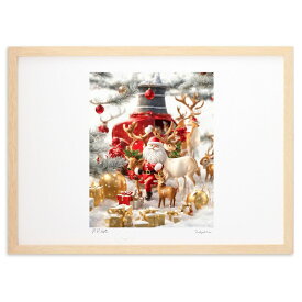 版画 サンタクロースとトナカイの冬のワンダーランド (空木眠兎)