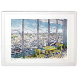 版画 市役所展望テラス (ゆきお)インテリア 壁掛け 額入り 風景画 ポスター アート リビング 玄関に飾る 風水 プレゼント モダン アートフレーム
