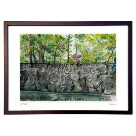 版画 五百羅漢 (ゆきお)インテリア 壁掛け 額入り 風景画 ポスター アート リビング 玄関に飾る 風水 プレゼント モダン アートフレーム