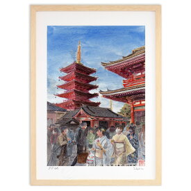 版画 浅草 (ゆきお)インテリア 壁掛け 額入り 風景画 ポスター アート リビング 玄関に飾る 風水 プレゼント モダン アートフレーム