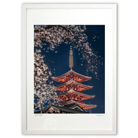 版画 夜桜 (Kouki)インテリア 壁掛け 額入り 風景画 ポスター アート リビング 玄関に飾る 風水 プレゼント モダン アートフレーム