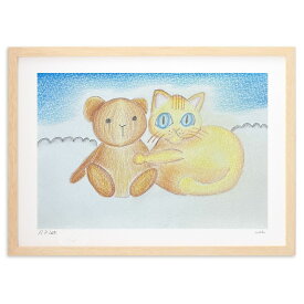 版画 色鉛筆画　お空の国のねこちゃん (nodoka)