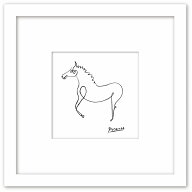 名画 ラインアート パブロ・ピカソ 署名入り Le cheval 馬 ホワイトフレーム ゆうパケット Sサイズ 額入…