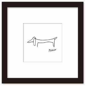 【抽選ポイント100%バック】名画 ラインアート パブロ・ピカソ 署名入り Le chien 犬 ブラックフレーム LLサイズ 額入り シンプル インテリア アート 入門 絵画 おしゃれ 壁掛け 絵