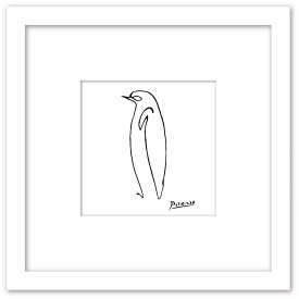 名画 ラインアート パブロ・ピカソ 署名入り Le Pingouin ペンギン ホワイトフレーム LLサイズ 額入り シンプル インテリア アート 入門 絵画 おしゃれ 壁掛け 絵