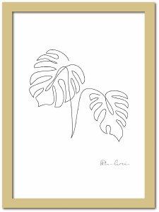 【抽選ポイント100%バック】アートフレーム ラインアート Monstera3 モンステラ3 ナチュラルフレーム Mサイズ 額入り シンプル インテリア アート 入門 絵画 おしゃれ 壁掛け 絵