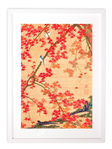 【抽選ポイント100%バック】版画 絵画 名画 日本画 紅葉小禽図 (こうようしょうきんず) 伊藤若冲 インテリア 壁掛け 額入り アート アートパネル モダン アートフレーム おしゃれ