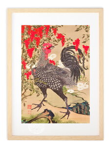 【抽選ポイント100%バック】版画 絵画 名画 日本画 南天雄鶏図 (なんてんゆうけいず) 伊藤若冲 インテリア 壁掛け 額入り アート アートパネル モダン アートフレーム おしゃれ