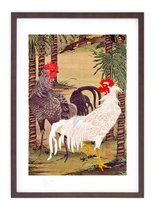 【抽選ポイント100%バック】版画 絵画 名画 日本画 棕櫚雄鶏図 (しゅろゆうけいず) 伊藤若冲 インテリア 壁掛け 額入り アート アートパネル モダン アートフレーム おしゃれ