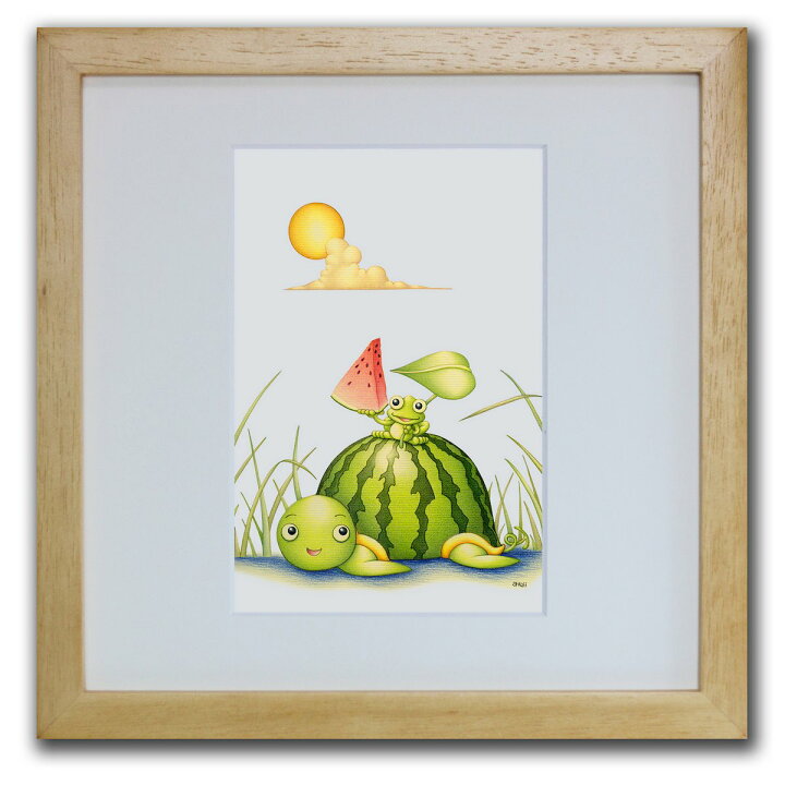 楽天市場 色鉛筆画 版画 ゆうパケット スイカ カメ Shoji インテリア 壁掛け 額入り 額装込 風景画 油絵 ポスター アート アートパネル リビング 玄関 プレゼント モダン アートフレーム おしゃれ 飾る Sサイズ 巣ごもり 絵画 壁飾り 風景専門店あゆわら