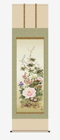 10年保証 掛け軸 花鳥画 年中掛け 名花繚乱(めいかりょうらん)吉井 蘭月 尺五 桐箱入り 正絹緞子本表装(しょうけんどんすほんびょうそう) 正絹(しょうけん)最高級筋廻仕様(すじまわししよう) モダン 掛軸 床の間 和室 おしゃれ 壁掛け 絵