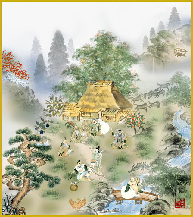 楽天市場】色紙 色紙掛けなし 色紙絵 和風 四神山水図 モダン 掛軸 