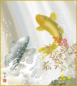 【抽選ポイント100%バック】色紙 色紙掛けなし 色紙絵 和風 夫婦昇鯉 モダン 掛軸 床の間 和室 おしゃれ 壁掛け 絵