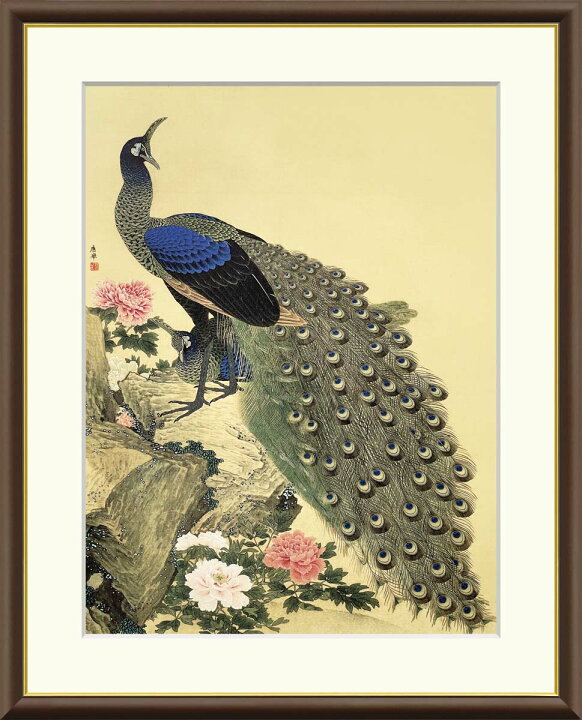 楽天市場】10年保証 名画 油絵 牡丹孔雀図 円山応挙 手彩仕上 高精細巧 