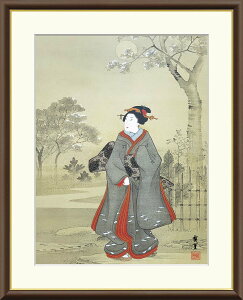 【抽選ポイント100%バック】10年保証 名画 油絵 月夜観桜美人図 歌川広重 手彩仕上 高精細巧芸画/インテリア 額入り 額装込 アート リビング プレゼント アートフレーム 飾る グッズ ギフト