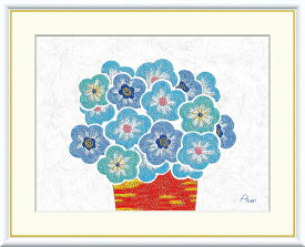10年保証 名画 油絵 青い花の鉢植え 春田あかり 手彩仕上 高精細巧芸画/インテリア 額入り 額装込 アート リビング プレゼント アートフレーム 飾る グッズ ギフト おしゃれ 壁掛け 絵