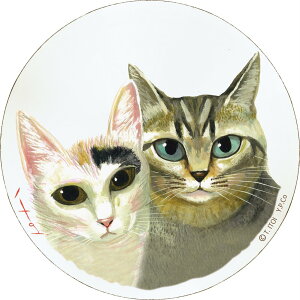 壁掛け 糸井忠晴 木製ラウンドアート「ラブキャッツ(Lサイズ)」 ゆうパケット/額入り 額装込 風景画 絵画 アート リビング 玄関 トイレ インテリア かわいい 壁飾り 癒やし プレゼント ギ