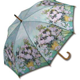 傘 名画木製ジャンプ傘（ゴッホ「ホワイトローズ」） おしゃれ レディース 長傘 レイングッズ 雨の日 おでかけ 雨 雨傘 ワンタッチ 58cm 大きめ 5Lサイズ