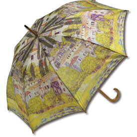 傘 名画木製ジャンプ傘（クリムト「カソーネスガルダチャーチ」） おしゃれ レディース 長傘 レイングッズ 雨の日 おでかけ 雨 雨傘 ワンタッチ 58cm 大きめ 5Lサイズ