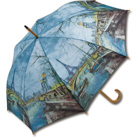 傘 名画木製ジャンプ傘（ジョルジュ B. 「エッフェル塔」） おしゃれ レディース 長傘 レイングッズ 雨の日 おでかけ 雨 雨傘 ワンタッチ 58cm 大きめ 5Lサイズ