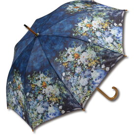 傘 名画木製ジャンプ傘（ルノワール「大きな花瓶」） おしゃれ レディース 長傘 レイングッズ 雨の日 おでかけ 雨 雨傘 ワンタッチ 58cm 大きめ 5Lサイズ