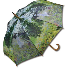 傘 名画木製ジャンプ傘（モネ「散歩」） おしゃれ レディース 長傘 レイングッズ 雨の日 おでかけ 雨 雨傘 ワンタッチ 58cm 大きめ 5Lサイズ