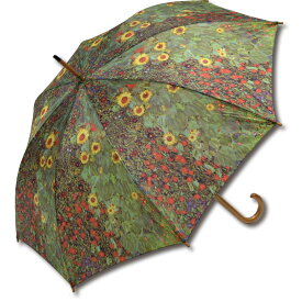 傘 名画木製ジャンプ傘（クリムト「サンフラワー」） おしゃれ レディース 長傘 レイングッズ 雨の日 おでかけ 雨 雨傘 ワンタッチ 58cm 大きめ 5Lサイズ