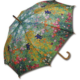 傘 名画木製ジャンプ傘（クリムト「フラワーガーデン」） おしゃれ レディース 長傘 レイングッズ 雨の日 おでかけ 雨 雨傘 ワンタッチ 58cm 大きめ 5Lサイズ