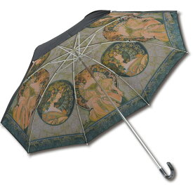 傘 名画折りたたみ傘～晴雨兼用～（ミュシャ「蔦と夢想」） 日傘 雨傘 おしゃれ レディース レイングッズ 49cm 手開き UVカット 手動 内側 裏 柄 外 無地 3Lサイズ