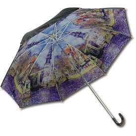 傘 名画折りたたみ傘～晴雨兼用～（モネ「水辺の教会」） 日傘 雨傘 おしゃれ レディース レイングッズ 49cm 手開き UVカット 手動 内側 裏 柄 外 無地 3Lサイズ