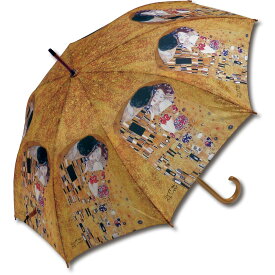 傘 名画木製ジャンプ傘（クリムト「ザ・キス」） おしゃれ レディース レイングッズ 雨の日 長傘 おでかけ 雨 雨傘 ワンタッチ 58cm 大きめ 5Lサイズ