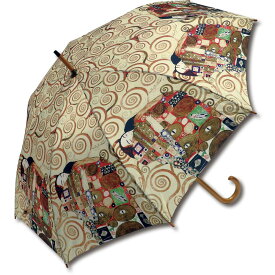 傘 名画木製ジャンプ傘（クリムト「抱擁」） おしゃれ レディース レイングッズ 雨の日 長傘 おでかけ 雨 雨傘 ワンタッチ 58cm 大きめ 5Lサイズ