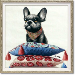 絵画 オイル ペイント アート「お気に入りの場所(Sサイズ)」 手描き 油絵 カラフル 犬 インテリア 部屋に飾る絵 かわいい ギフト プレゼント ハンドペイント アートフレーム リビング 玄