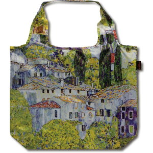 バッグ 名画クーラーエコバッグ(クリムト「カソーネスガルダチャーチ」) ゆうパケット 折り畳み 保冷 軽量 内ポケット マチ付 大容量 ファスナー付 ギフト 肩掛け 軽い ゴムバンド プレ