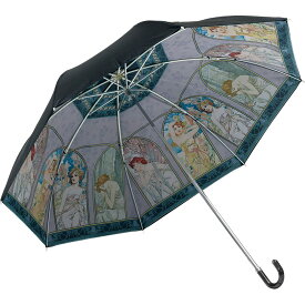 傘 名画折りたたみ傘～晴雨兼用～（ミュシャ「時の流れ」） 日傘 雨傘 おしゃれ レディース UVカット レイングッズ 50cm 手開き 手動 内側 裏 柄 外 無地 4Lサイズ