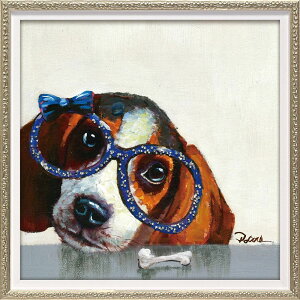 絵画 オイル ペイント アート「インディゴブルー(Sサイズ)」 インテリア 犬 カラフル かわいい プレゼント リビング 玄関 に 飾る 額付き 動物 アート 壁飾り ギフト いぬ フレーム付き 額