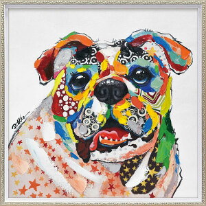 【抽選ポイント100%バック】絵画 オイル ペイント アート「BOSS(Mサイズ)」 インテリア 犬 カラフル かわいい プレゼント リビング 玄関 に 飾る 額付き 動物 アート 壁飾り ギフト いぬ フ