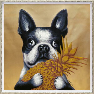 絵画 オイル ペイント アート「ゴールドパイン(Mサイズ)」 インテリア 犬 カラフル かわいい プレゼント リビング 玄関 に 飾る 額付き 動物 アート 壁飾り ギフト いぬ フレーム付き 額装