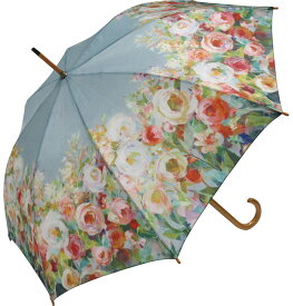 傘 木製ジャンプ傘 ダンフイ ナイ「ジョイオブガーデン」 雨傘 花柄 かわいい 長傘 おしゃれ レディース レイングッズ 雨の日 おでかけ ワンタッチ 5Lサイズ
