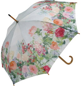 傘 木製ジャンプ傘 ジュリア プリントン「カッティングガーデン」 雨傘 花柄 かわいい 長傘 おしゃれ レディース レイングッズ 雨の日 おでかけ ワンタッチ 5Lサイズ